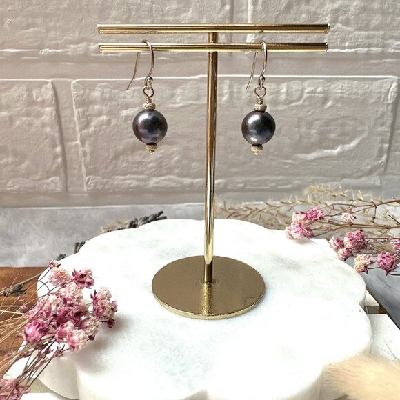 New Elegant Rainbow Peacock Round Freshwater Pearl Earrings | Handmade in BC - Picture 3 of 4